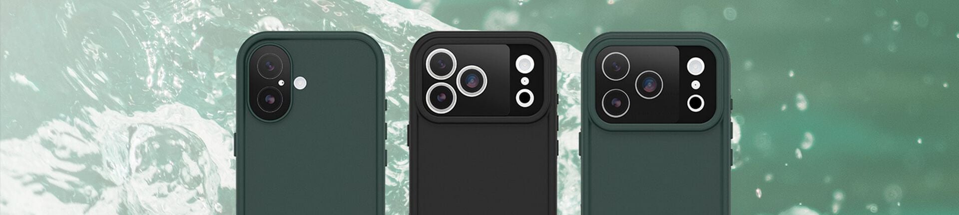 Green and black OtterBox Fre Series waterproof phone cases for iPhone 17 devices 