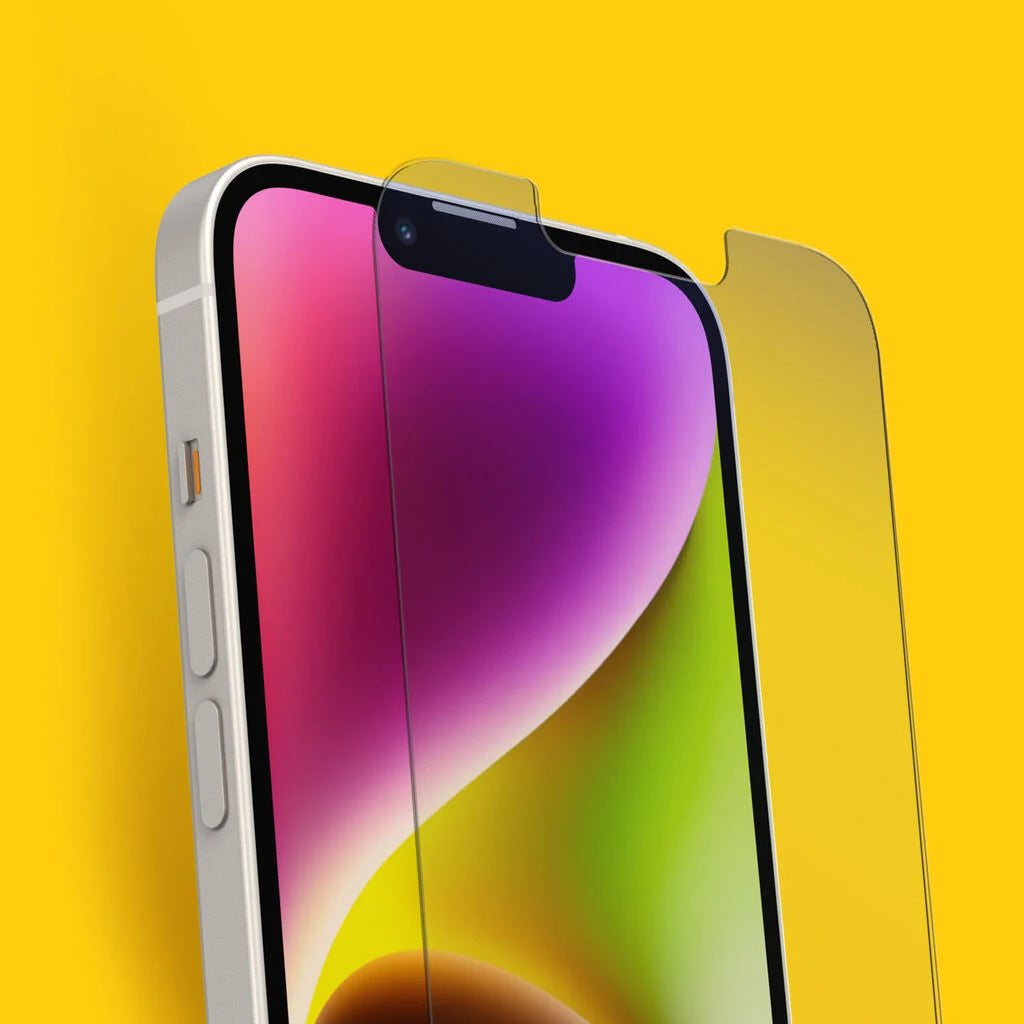 Smartphone with a screen protector on a yellow background