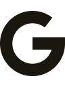 Black 'G' logo on a white background