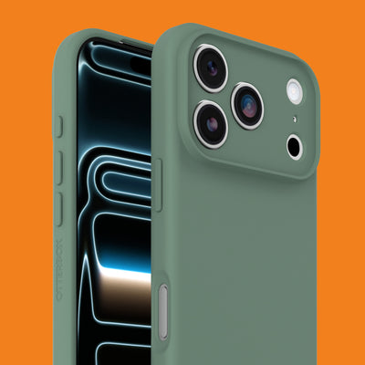 green iPhone figura series on an orange background