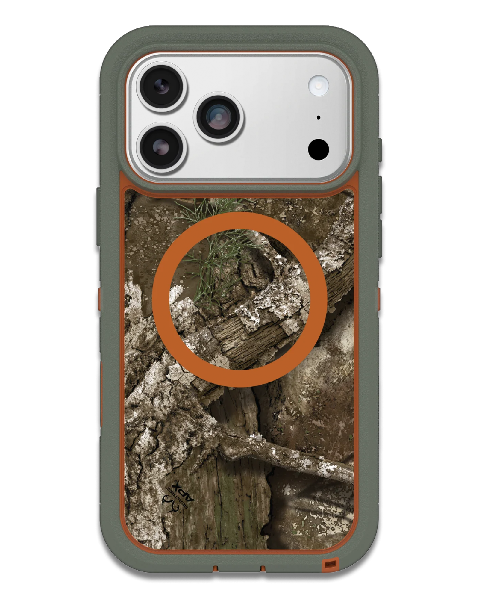 Camouflage phone case with natural pattern on a white background