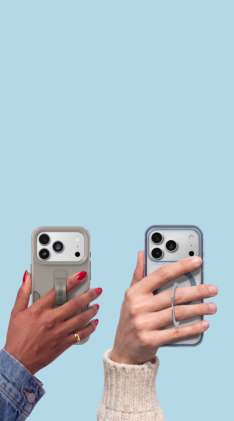 hands holding new grips and stand cases from otterbox