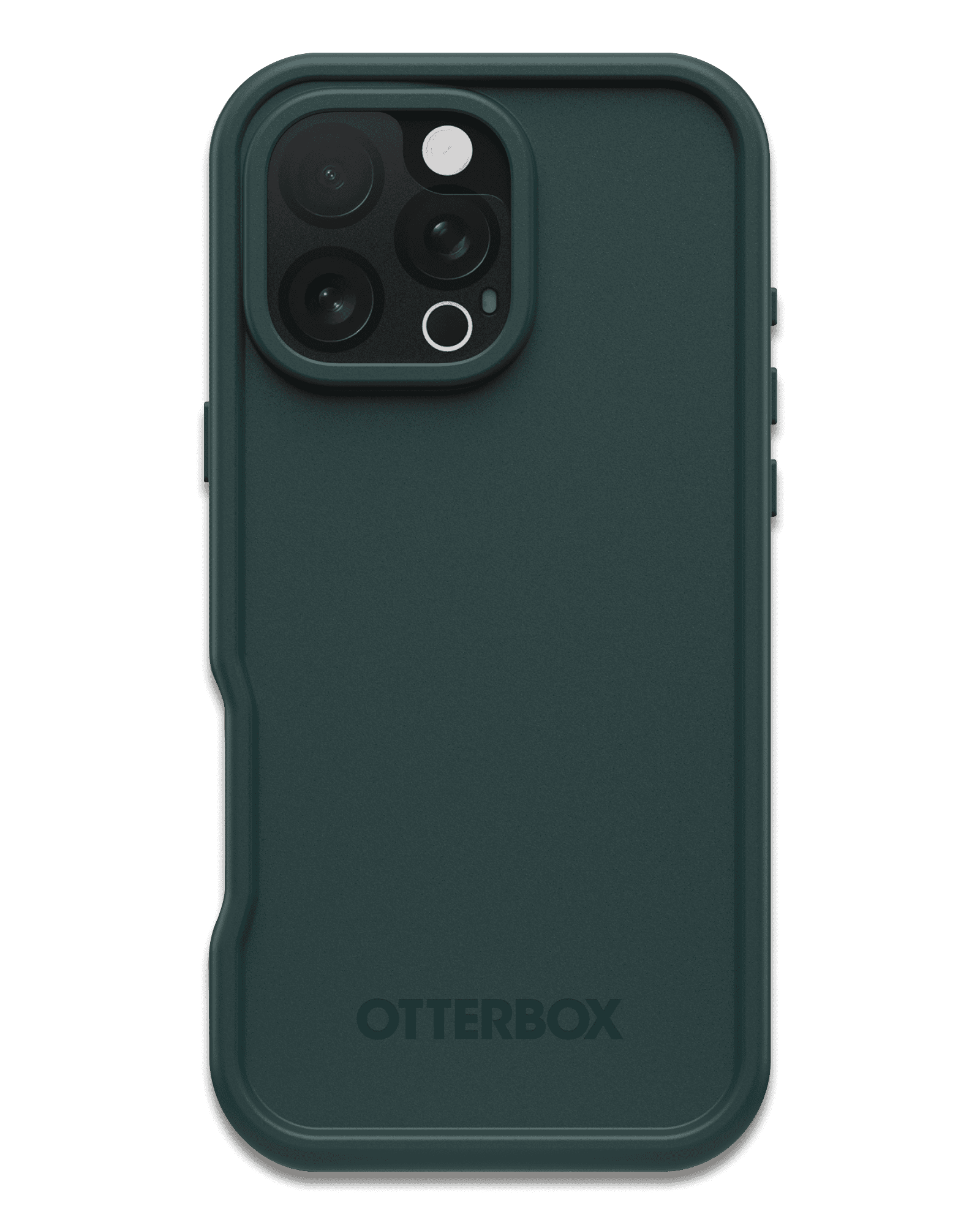 Dark green phone case with OtterBox branding on a transparent background