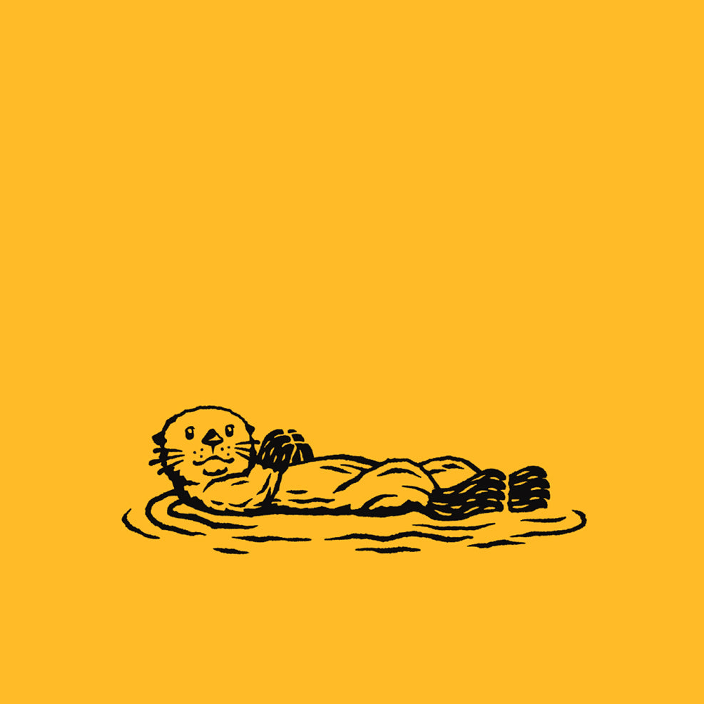 Illustration of a otter swimming on a yellow background