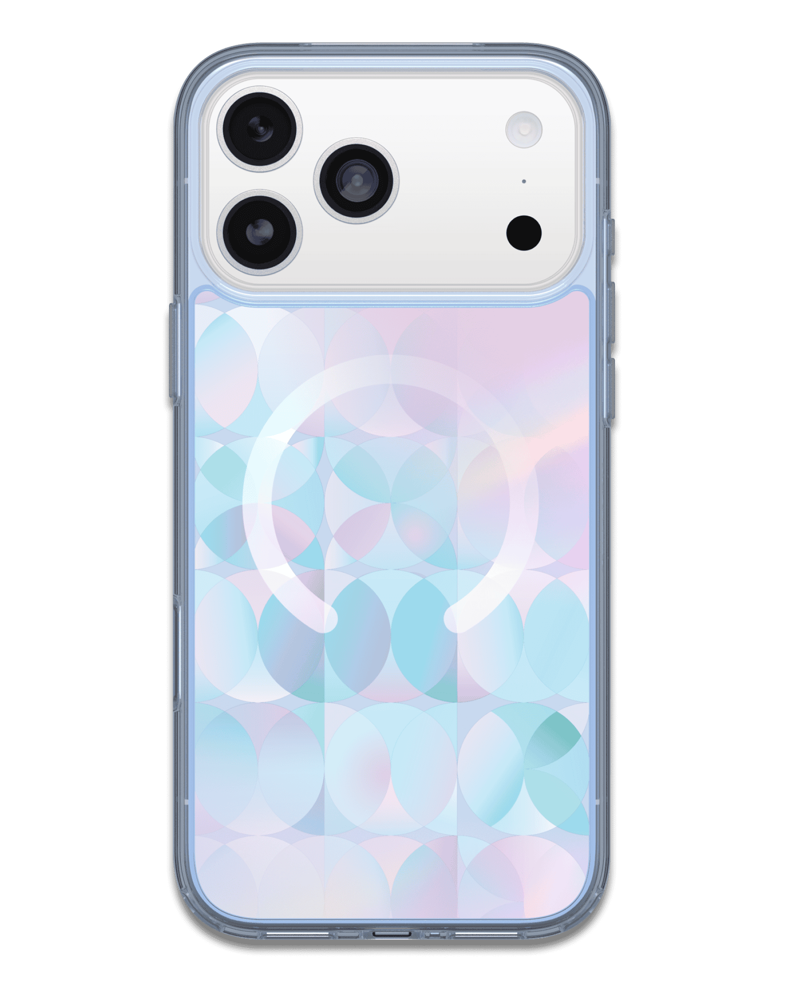 Phone case with a colorful, abstract design on a transparent background