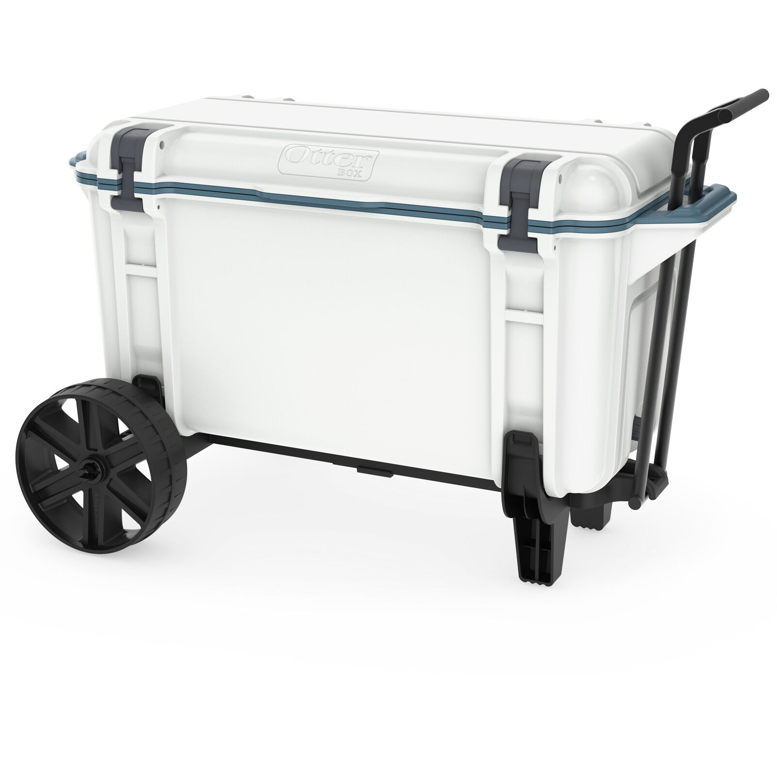 65 Qt Beacon Rolling Party Cooler Stainless Steel Body with Storage & Wheel Cart 