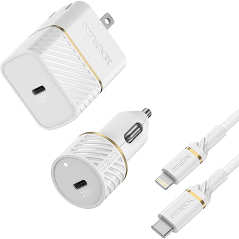 product image 1 - Lightning to USB-C Wall and Car Charging Kit, 20W Fast Charge