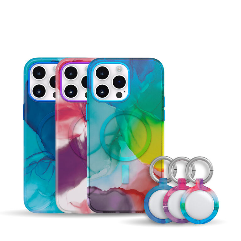 rainbow iPhone and AirTag cases