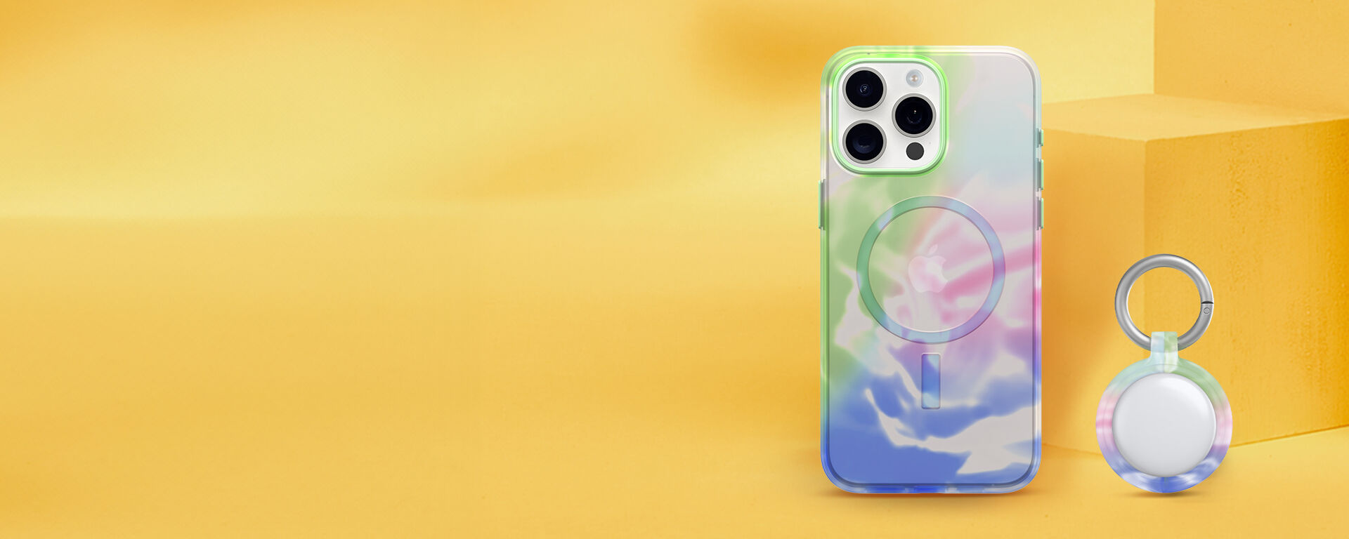 tie-dye AirTag and iPhone cases