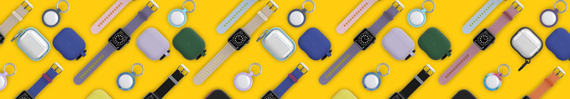 Various OtterBox Apple Watch, AirPod, and AirTag products