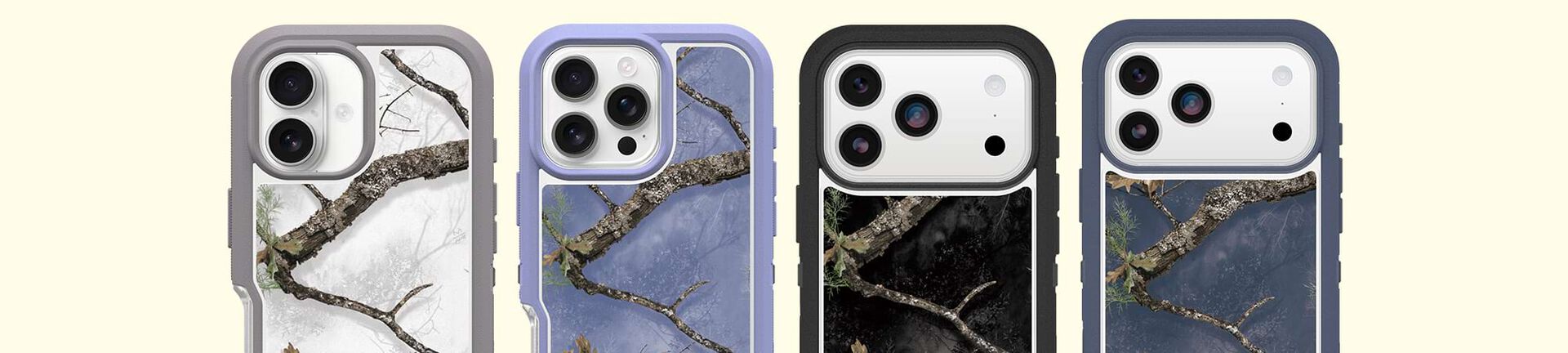 multiple otterbox realtree camo phone cases on iphone 16 and iphone 17