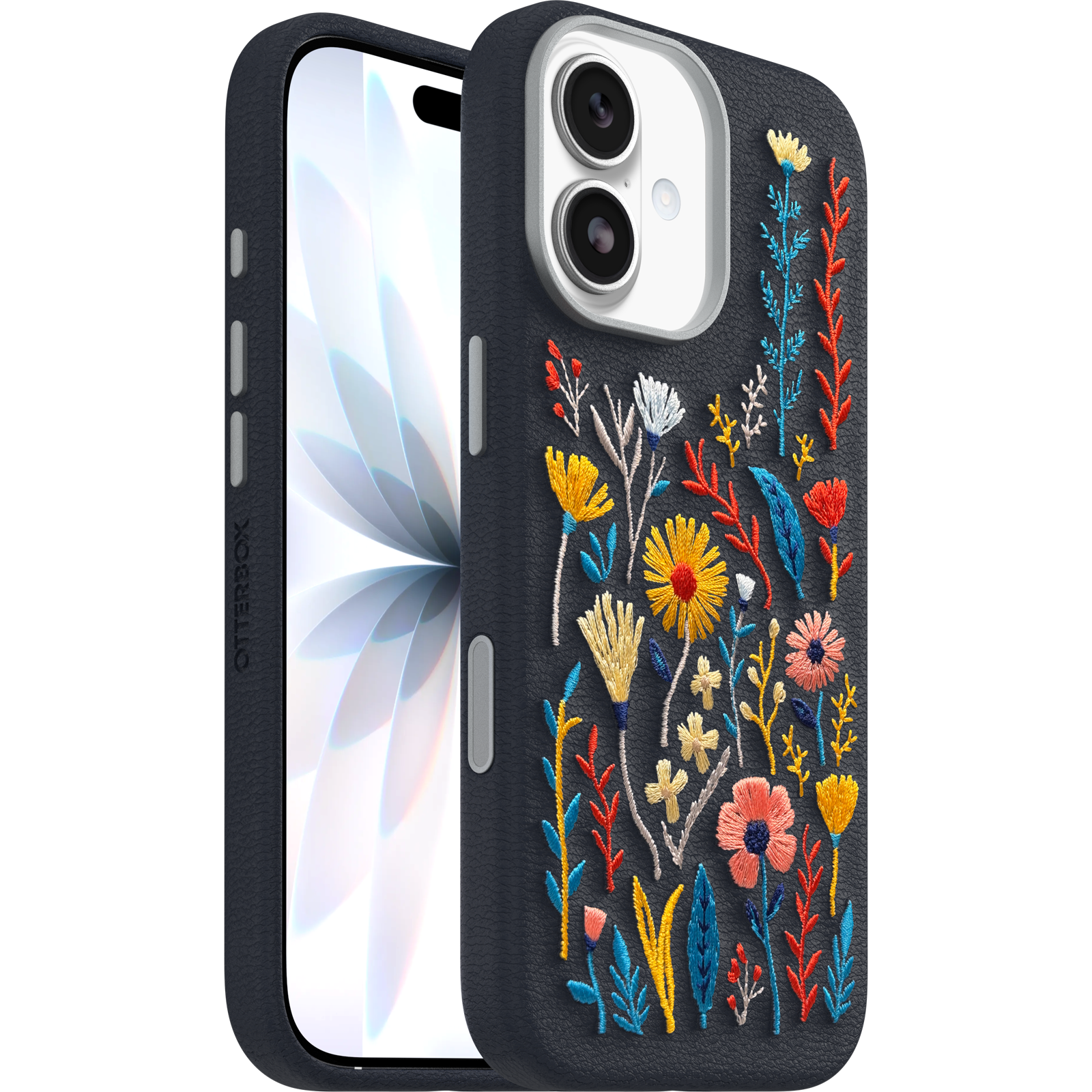 Embroidered Blue iPhone 17 Case | Symmetry Series Cactus Leather