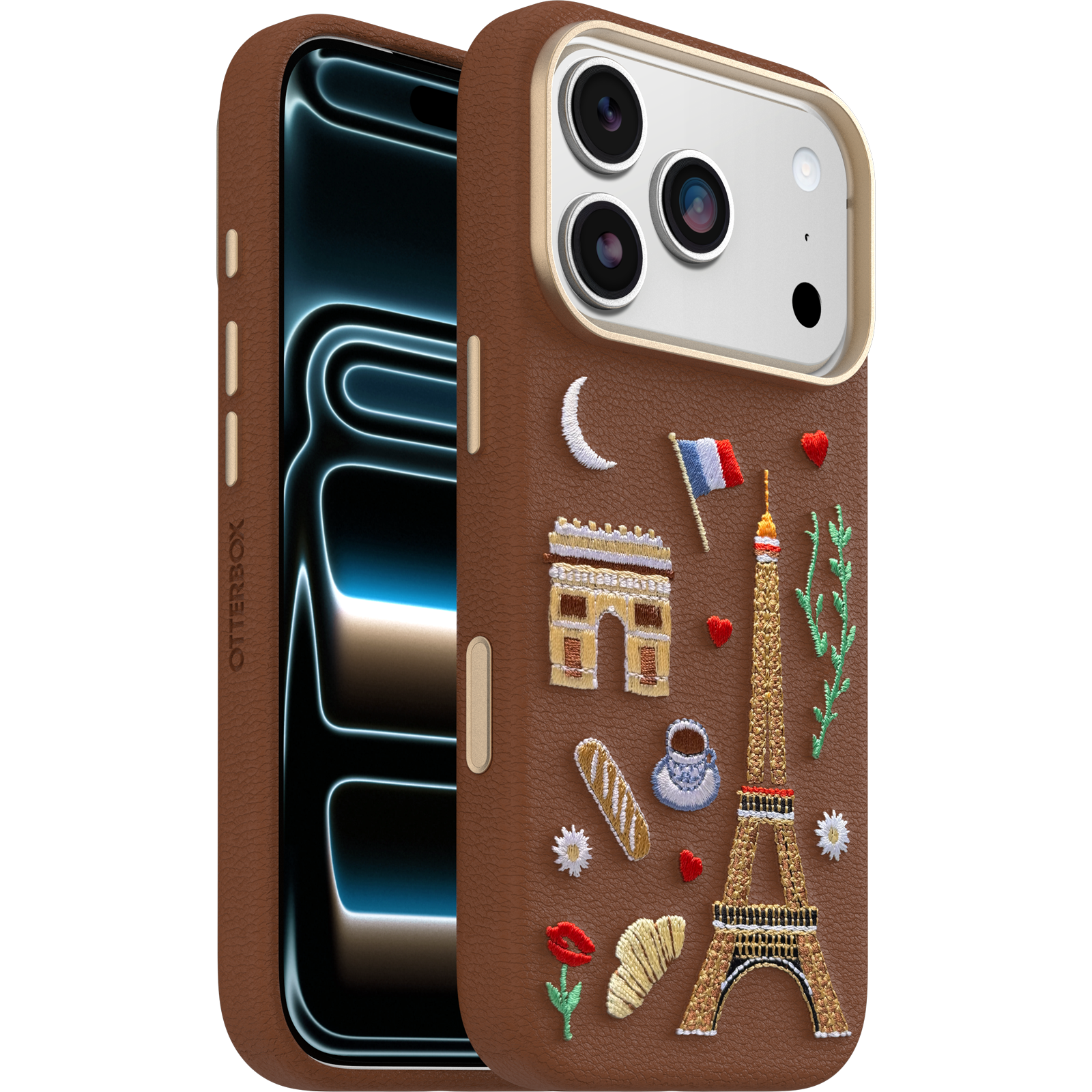 Embroidered Brown iPhone 17 Pro Case | Symmetry Series Cactus Leather